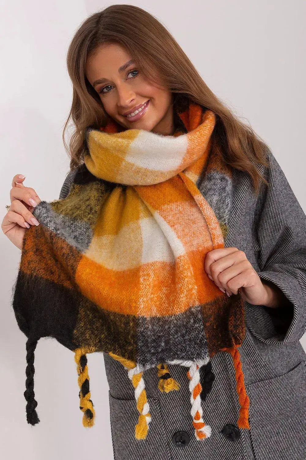 AT long colorful plaid Shawl