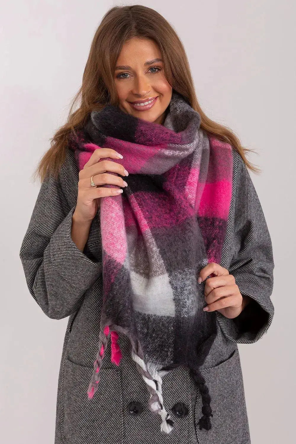 AT long colorful plaid Shawl