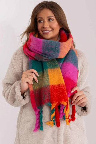 AT long colorful plaid Shawl