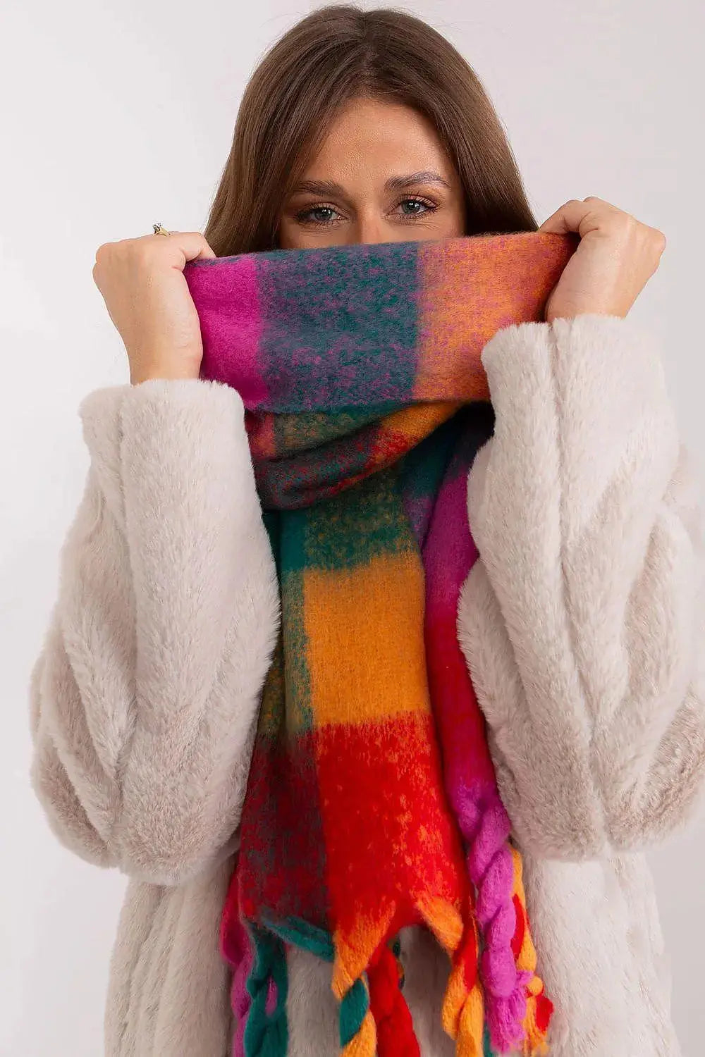 AT long colorful plaid Shawl
