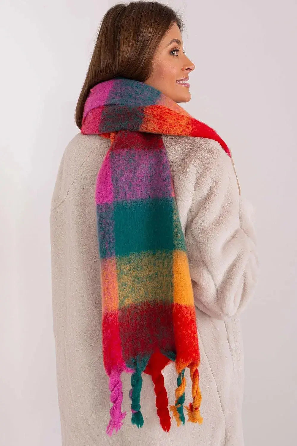 AT long colorful plaid Shawl
