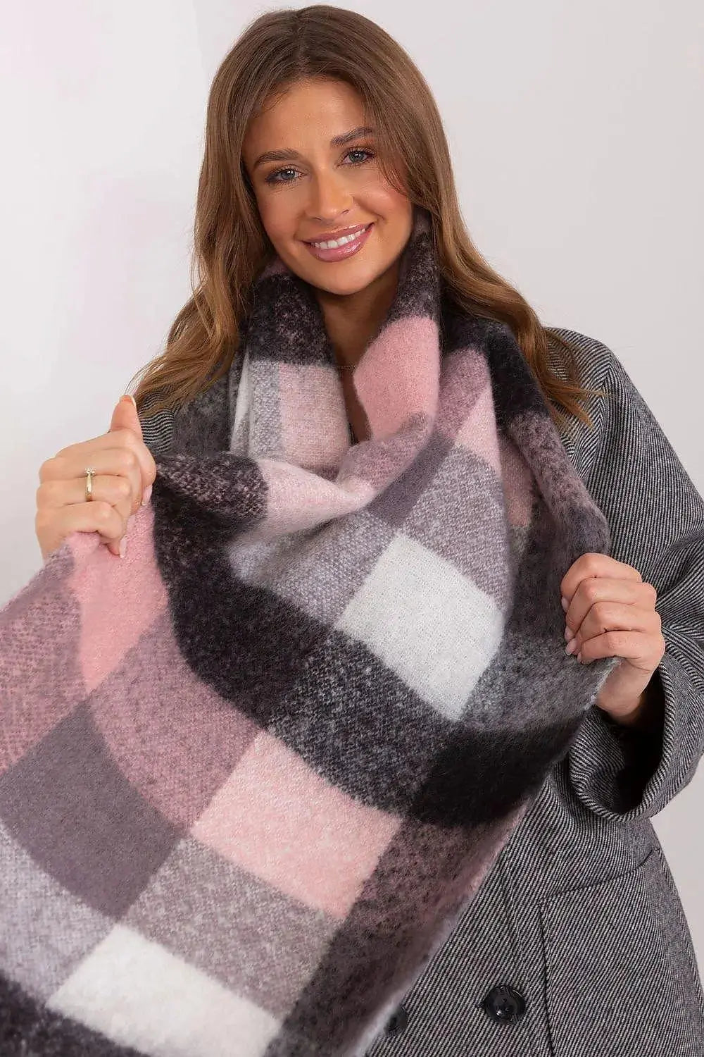 AT long colorful plaid Shawl