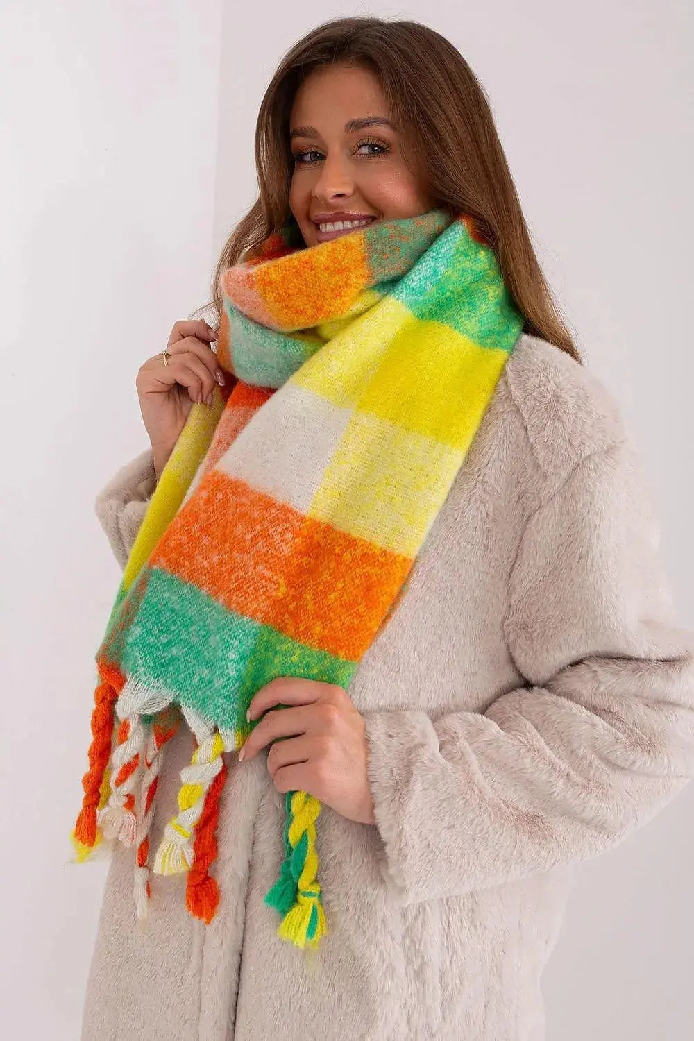 AT long colorful plaid Shawl