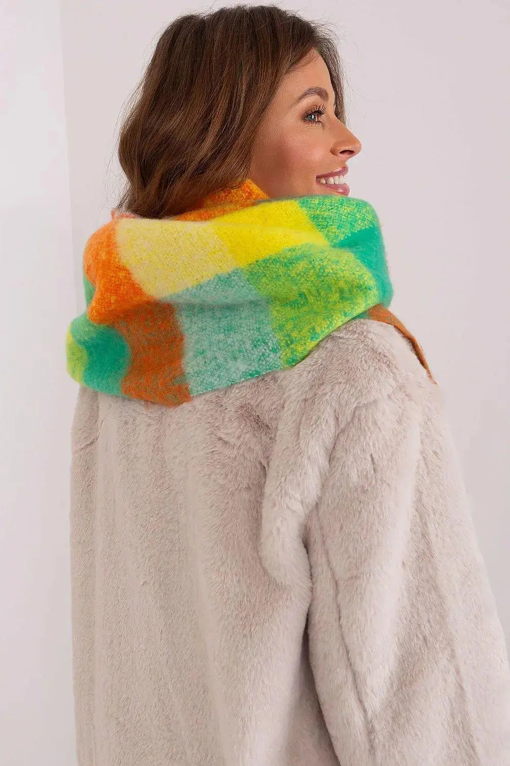 AT long colorful plaid Shawl