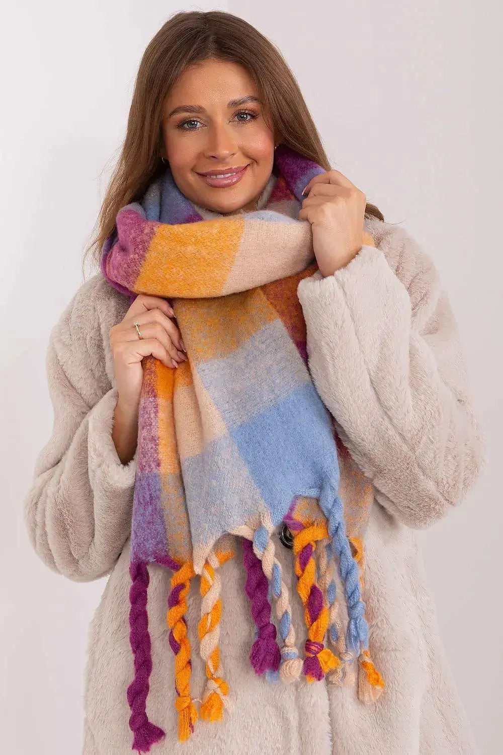 AT long colorful plaid Shawl