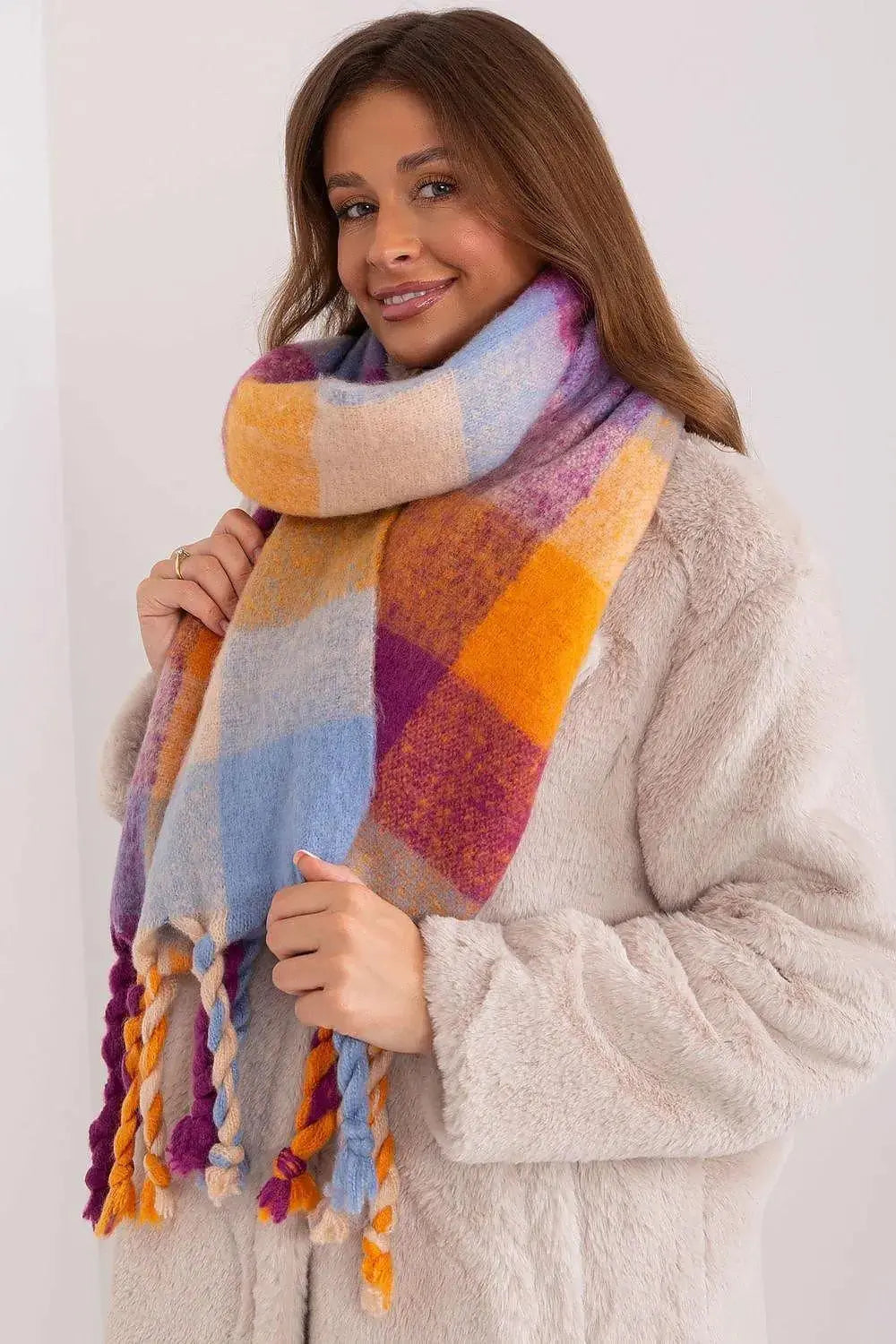 AT long colorful plaid Shawl
