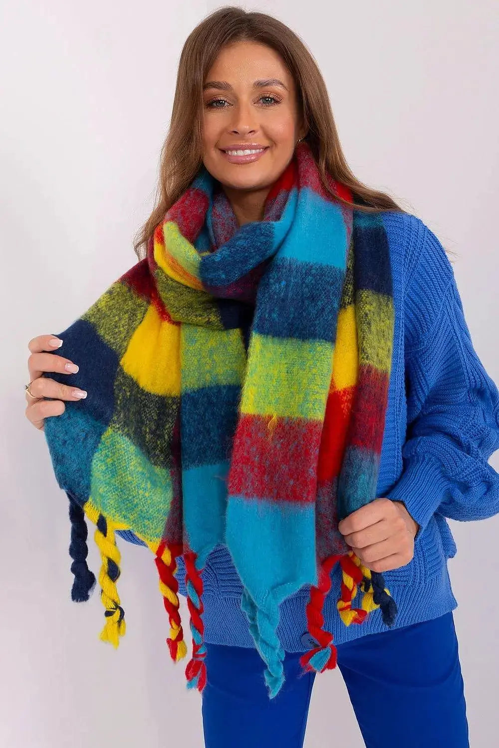 AT long colorful plaid Shawl