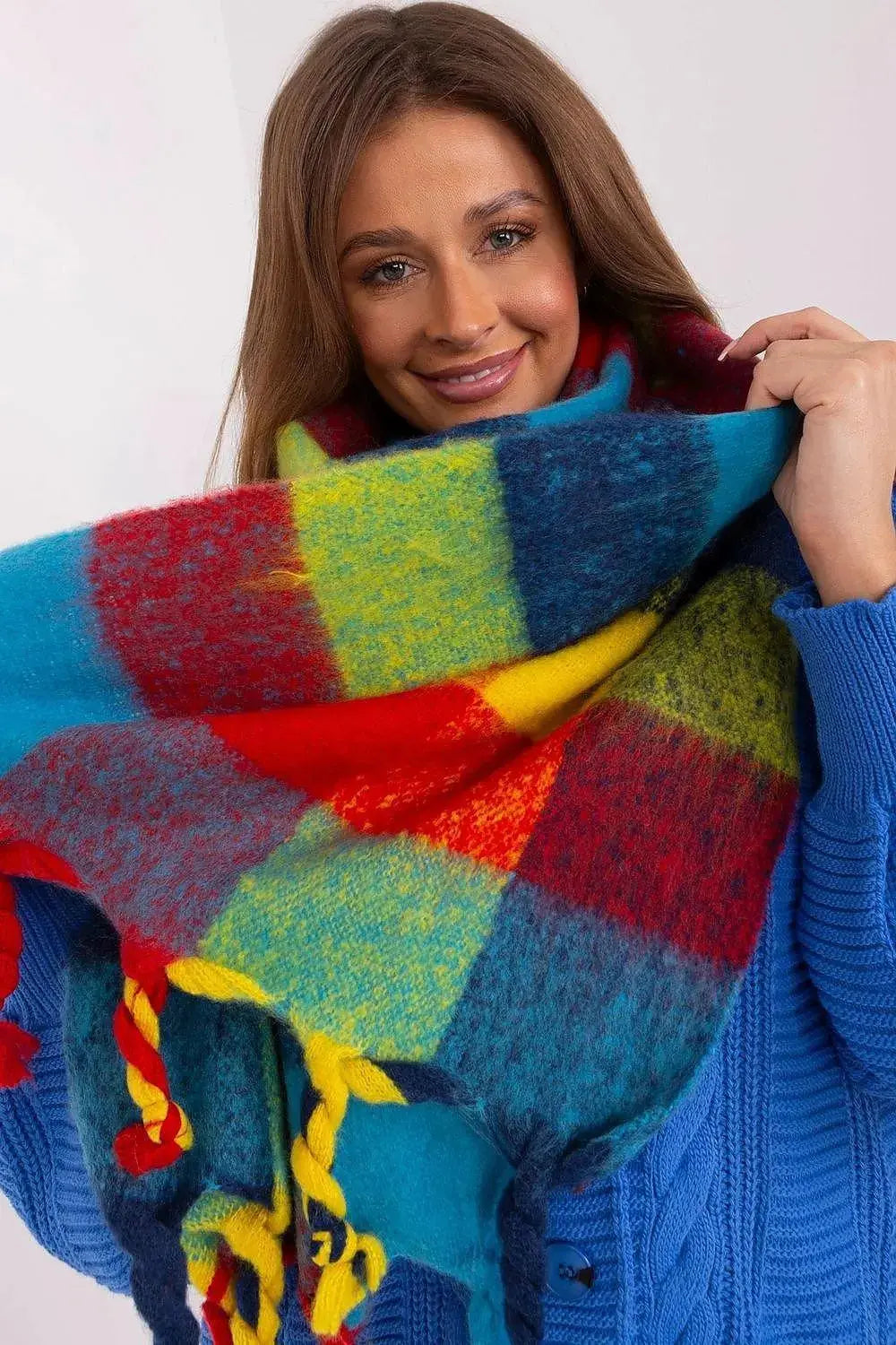 AT long colorful plaid Shawl