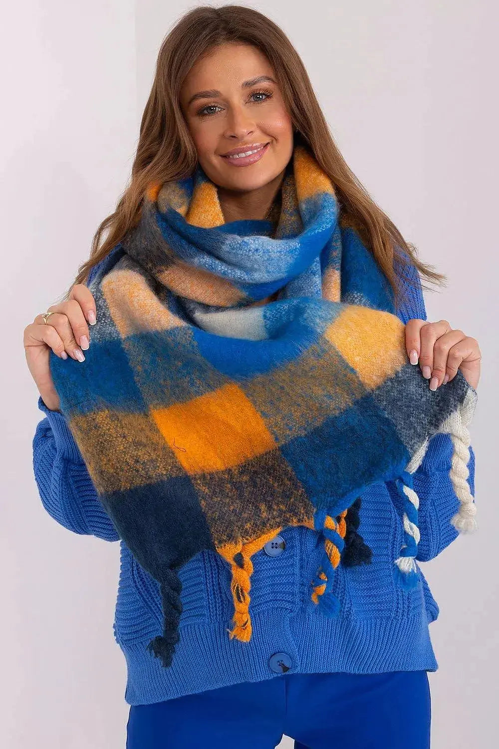 AT long colorful plaid Shawl
