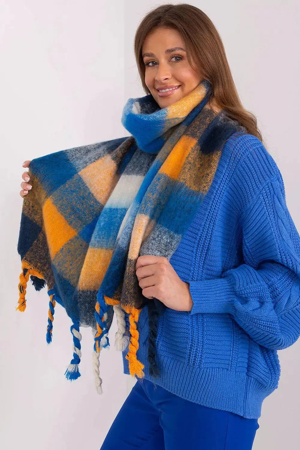 AT long colorful plaid Shawl