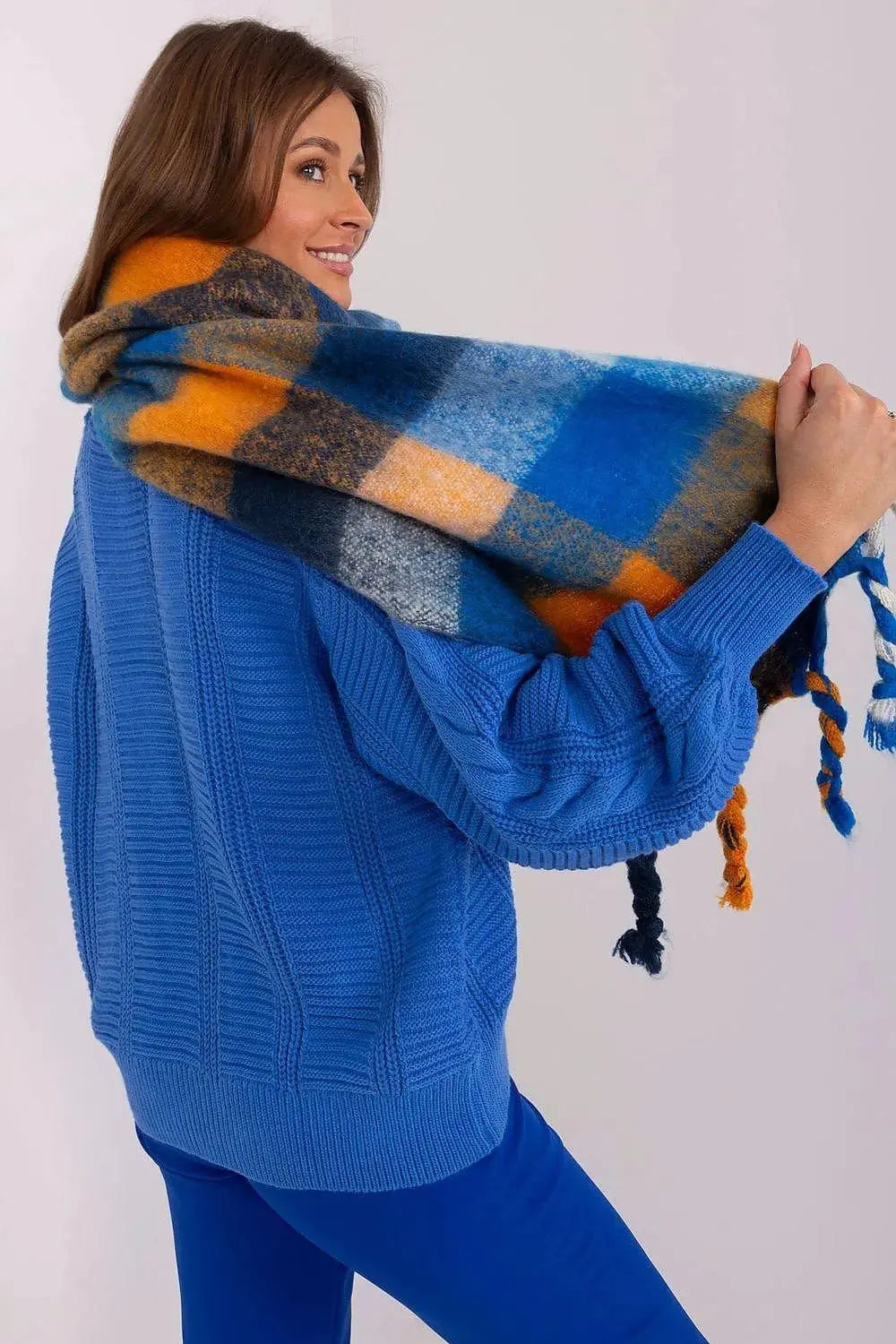 AT long colorful plaid Shawl