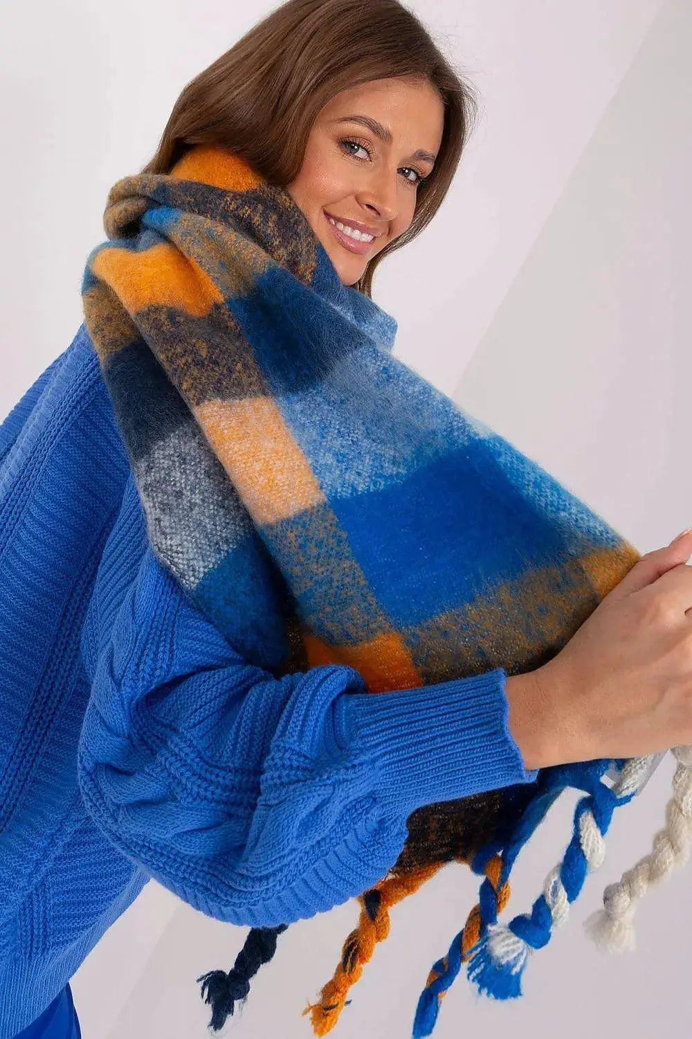 AT long colorful plaid Shawl