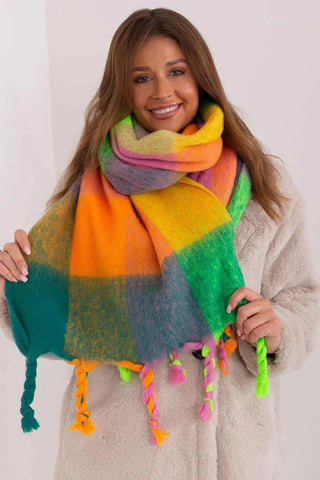 AT long colorful plaid Shawl