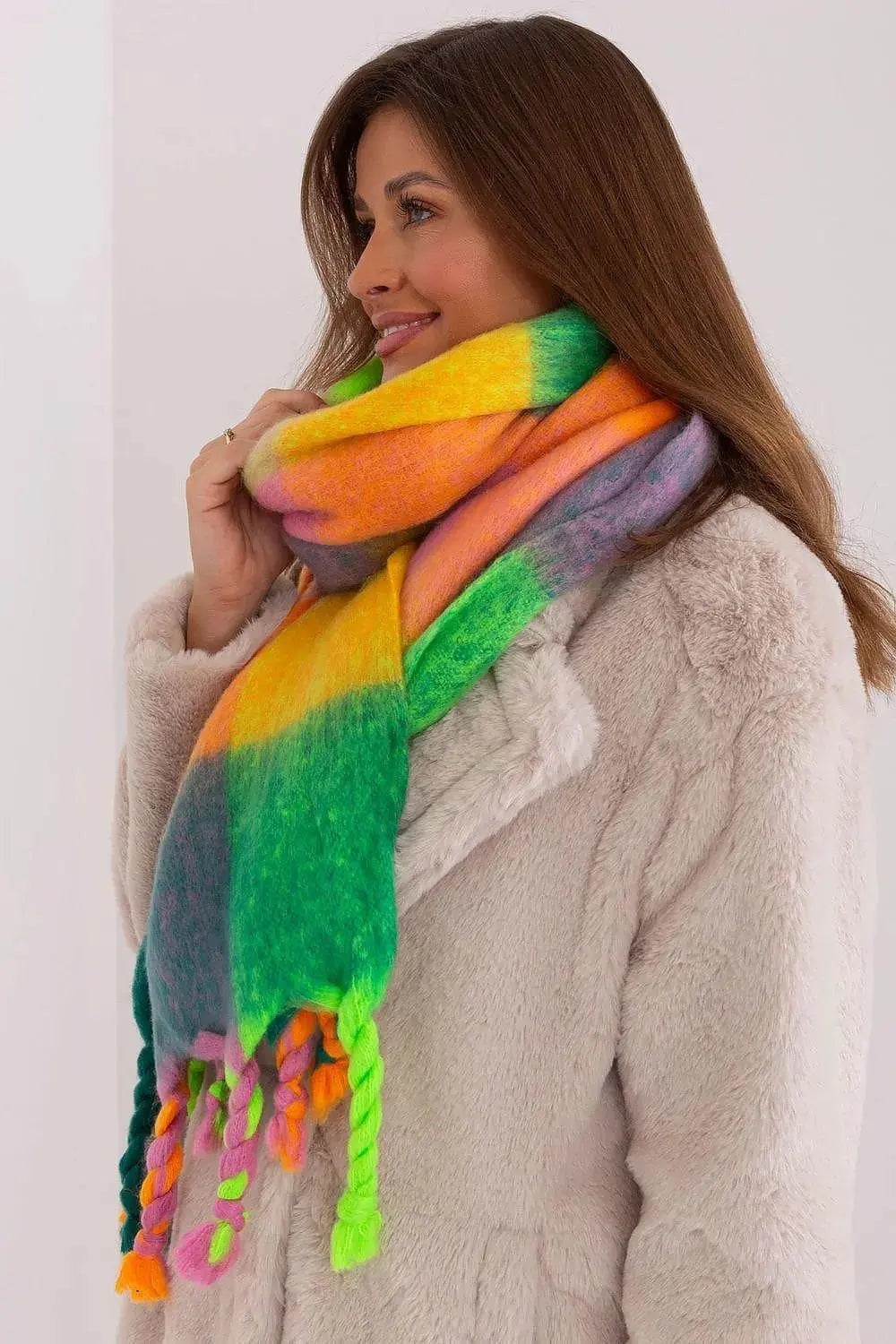 AT long colorful plaid Shawl