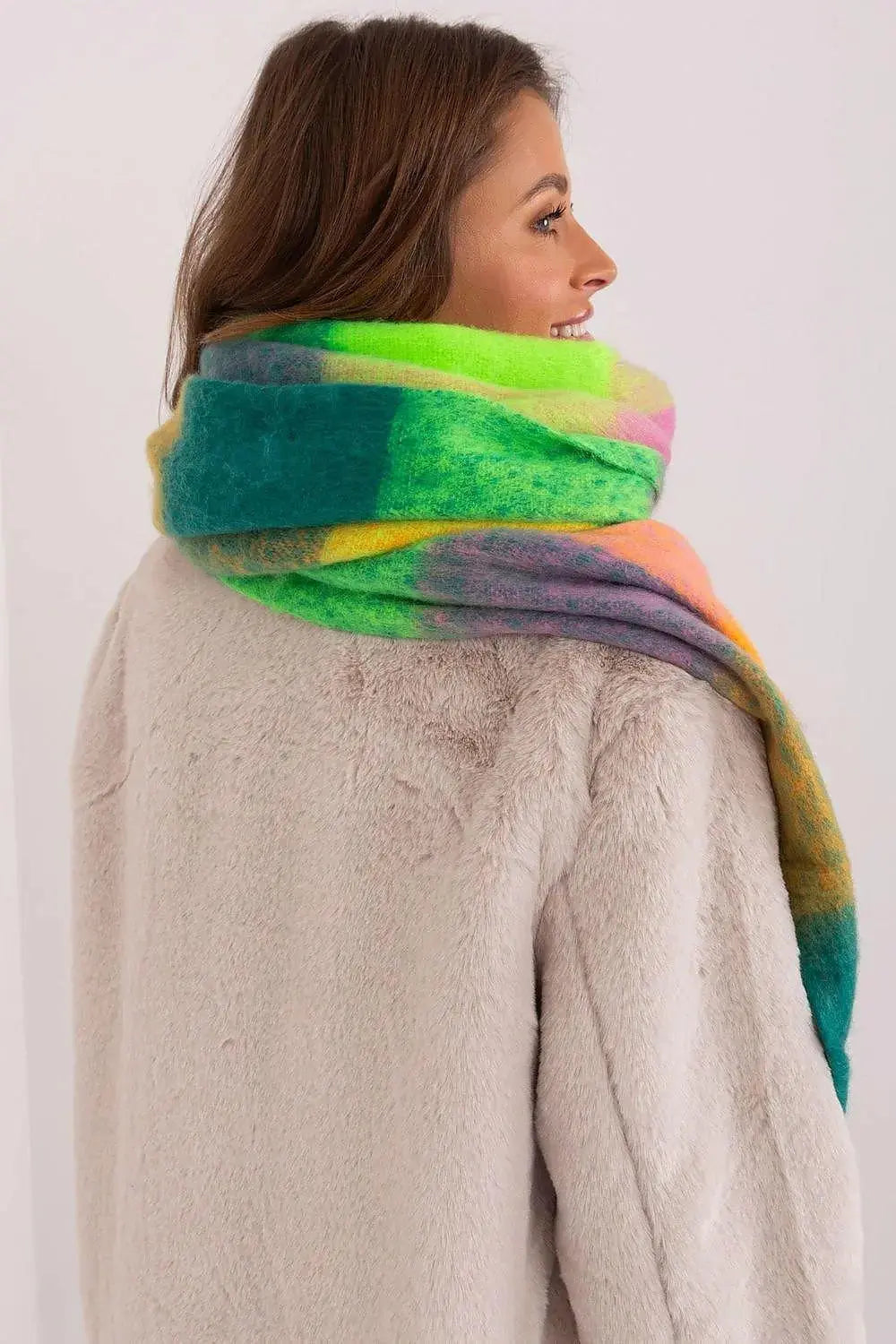 AT long colorful plaid Shawl