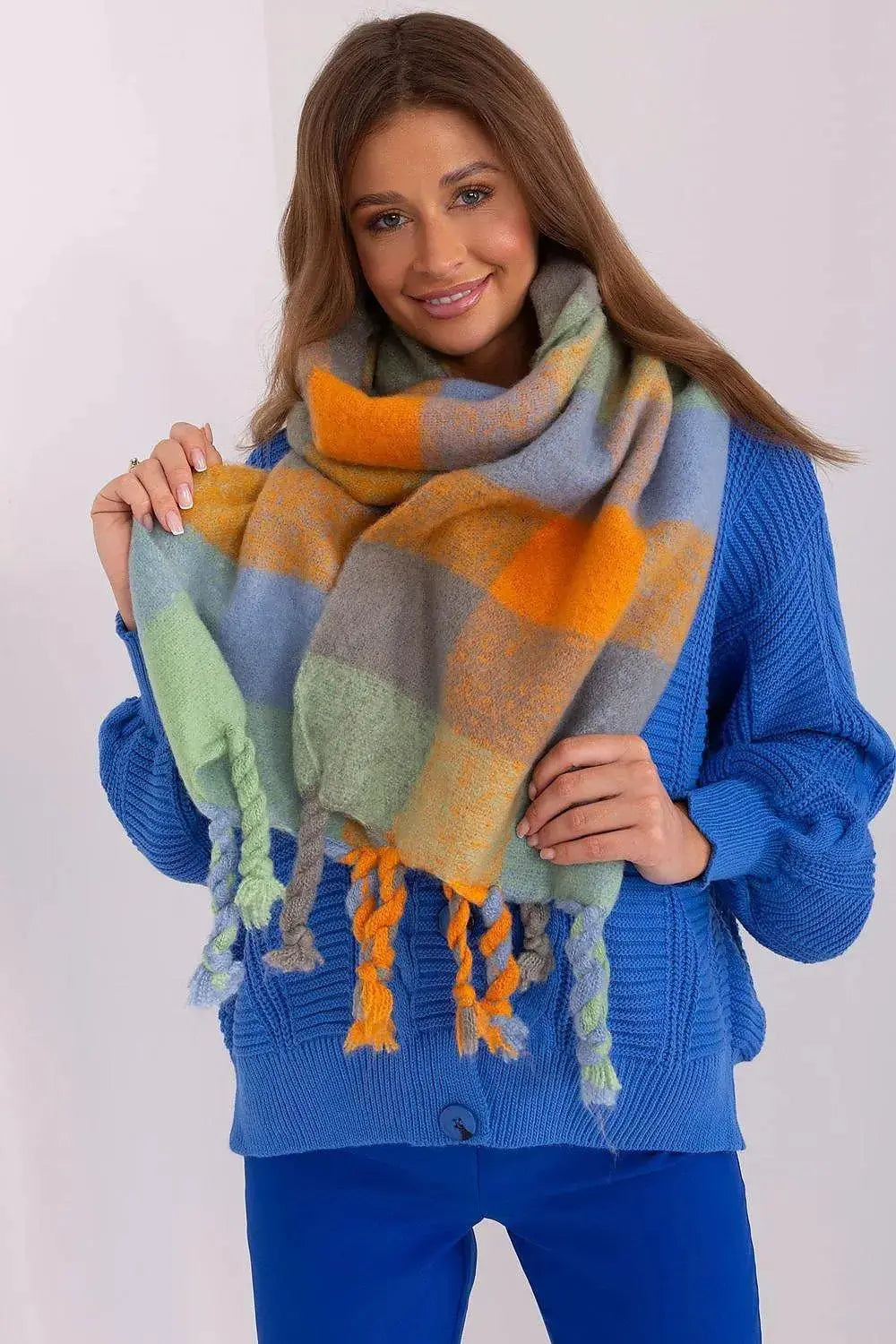 AT long colorful plaid Shawl