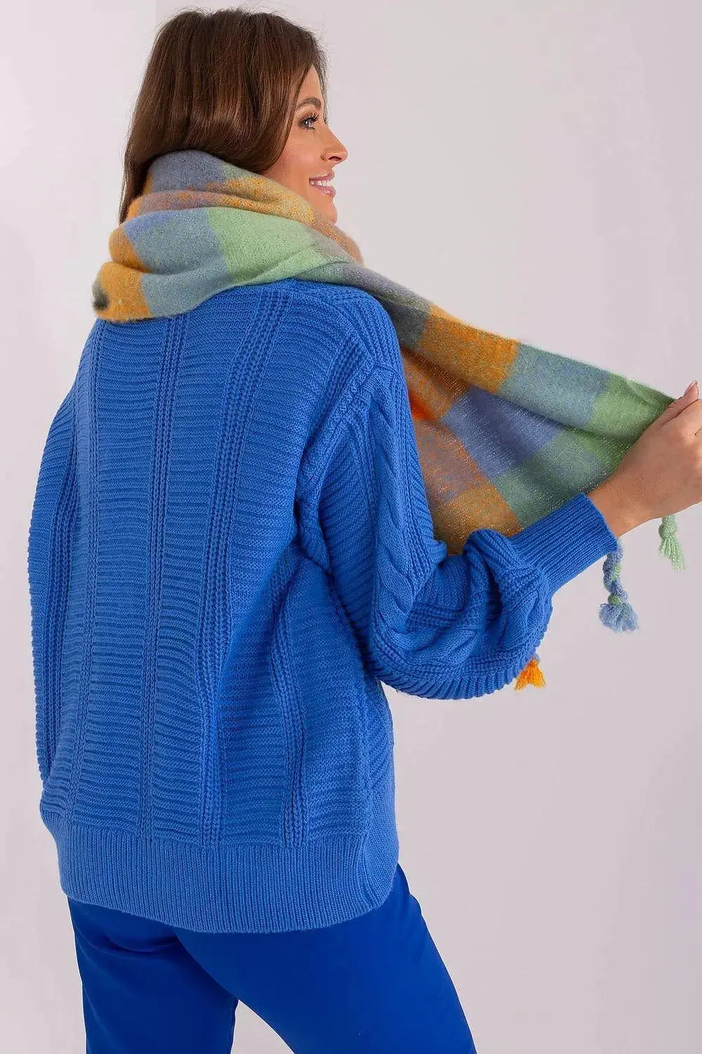 AT long colorful plaid Shawl