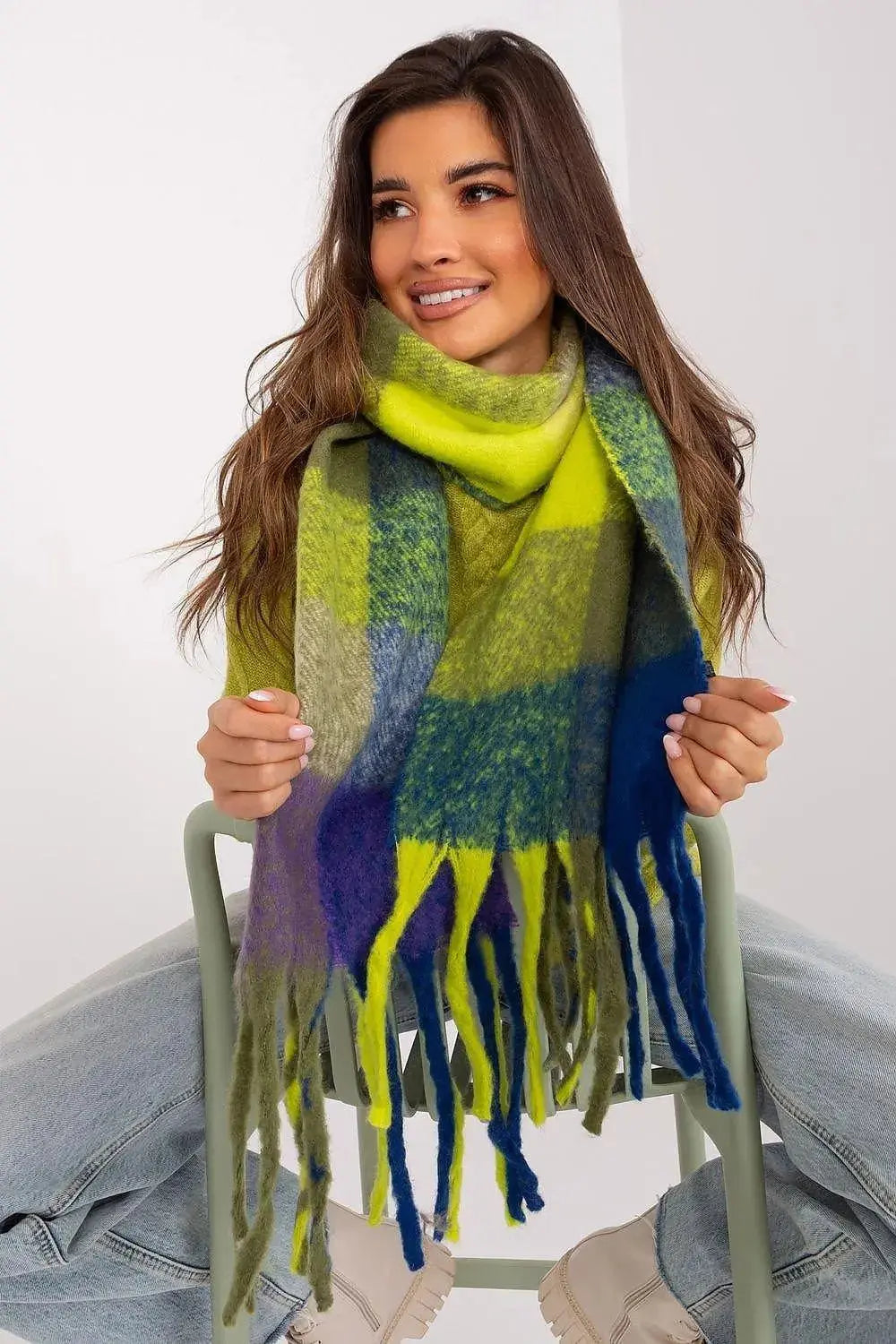 AT long colorful plaid scarf