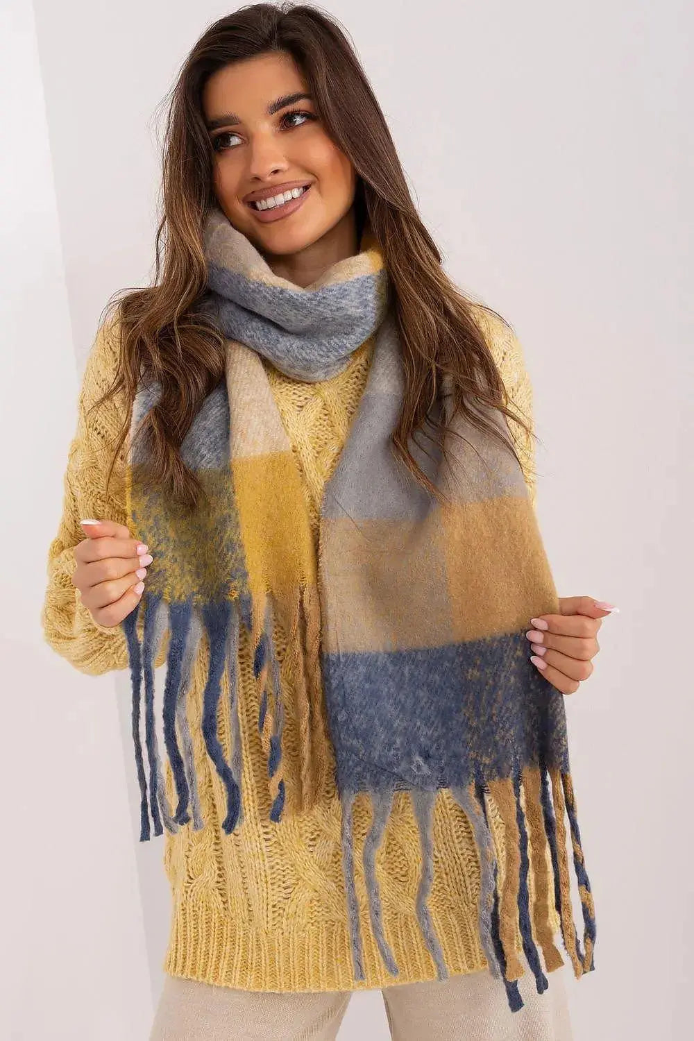 AT long colorful plaid scarf