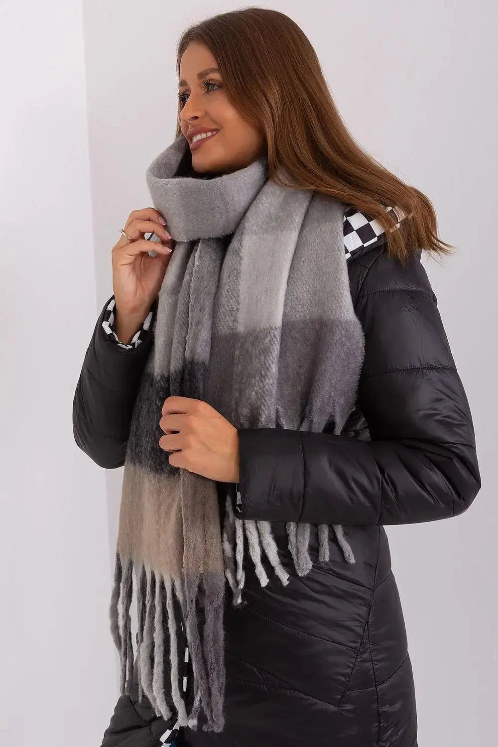 AT long colorful plaid scarf