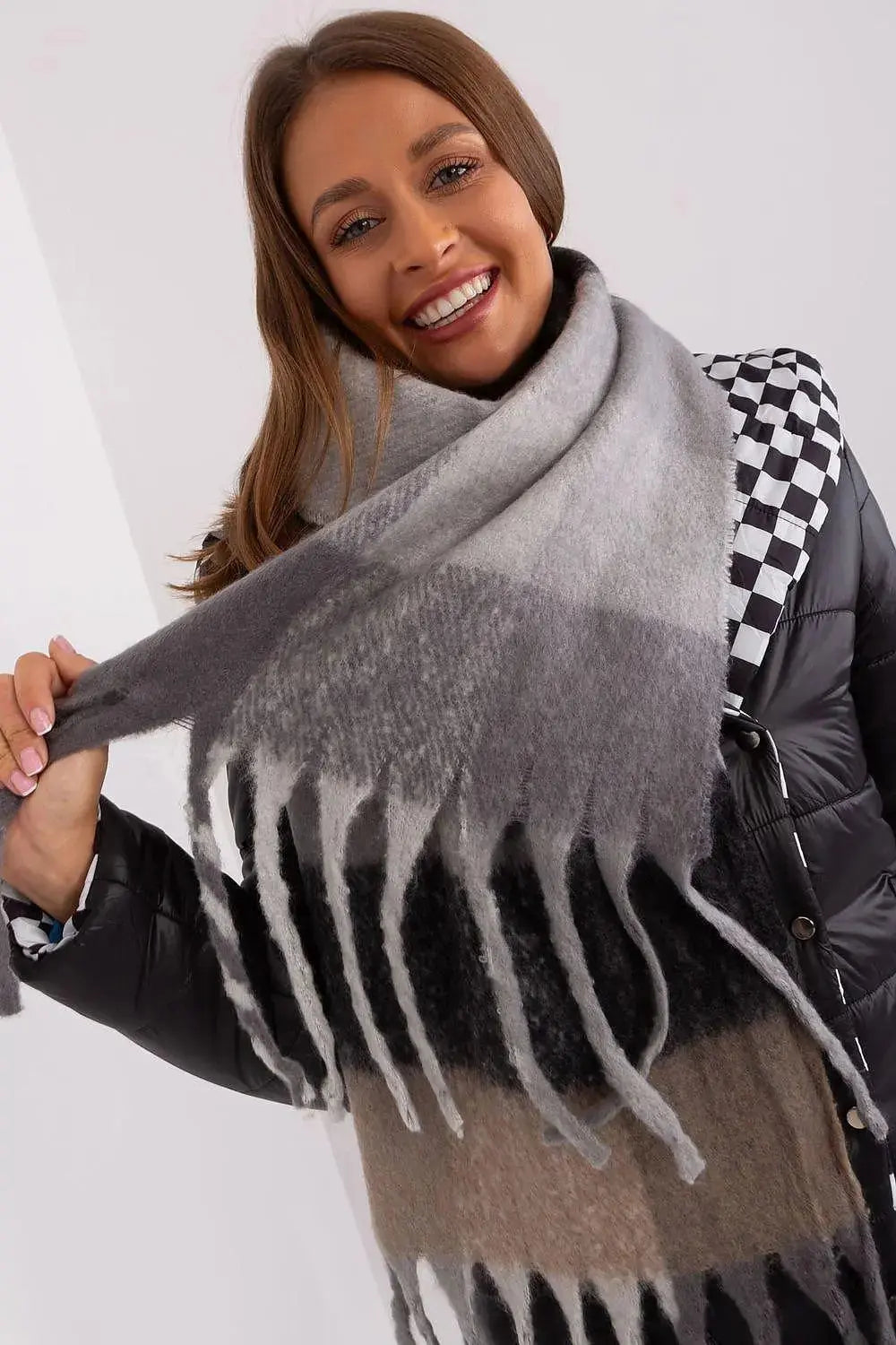 AT long colorful plaid scarf