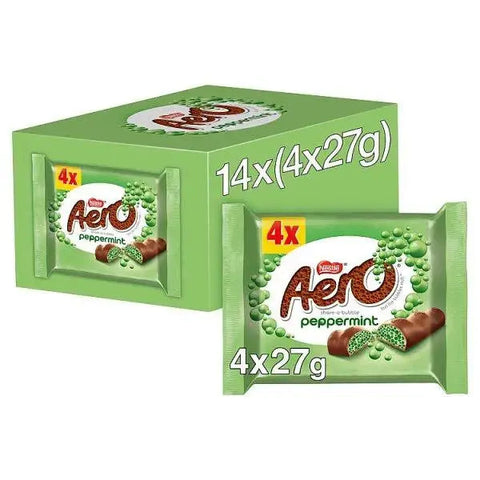 Aero Bubbly Peppermint Chocolate Bar 4 Pack Multipack 108g (Case of 14)