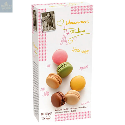 Assortment of 12 macarons in gift box - almond & vanilla, pistachio, chocolate, strawberry, lemon and coffee - VAT FREE Jag Couture Chocolates