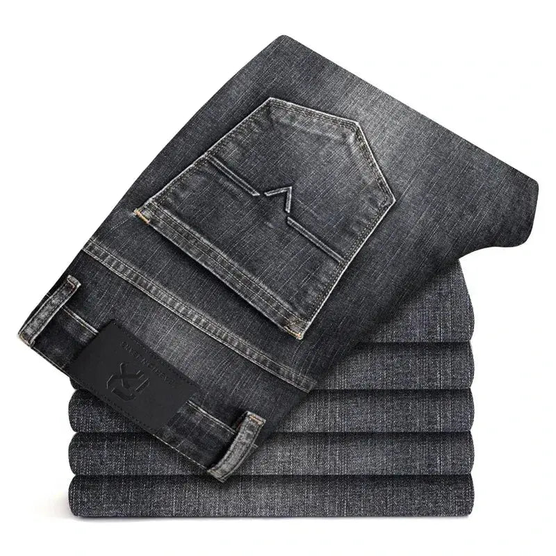 Men's Light Business Jeans – Classic Stretch Denim Trousers (Blue/Gray)