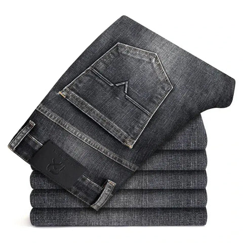 Men's Light Business Jeans – Classic Stretch Denim Trousers (Blue/Gray)