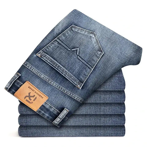 Men's Light Business Jeans – Classic Stretch Denim Trousers (Blue/Gray)
