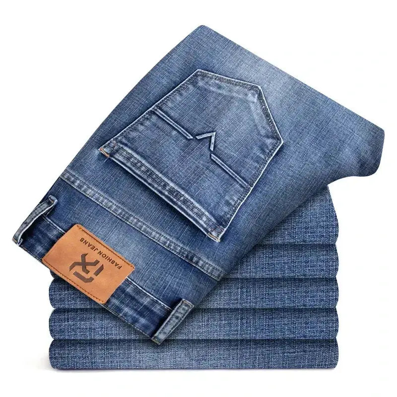 Men's Light Business Jeans – Classic Stretch Denim Trousers (Blue/Gray)