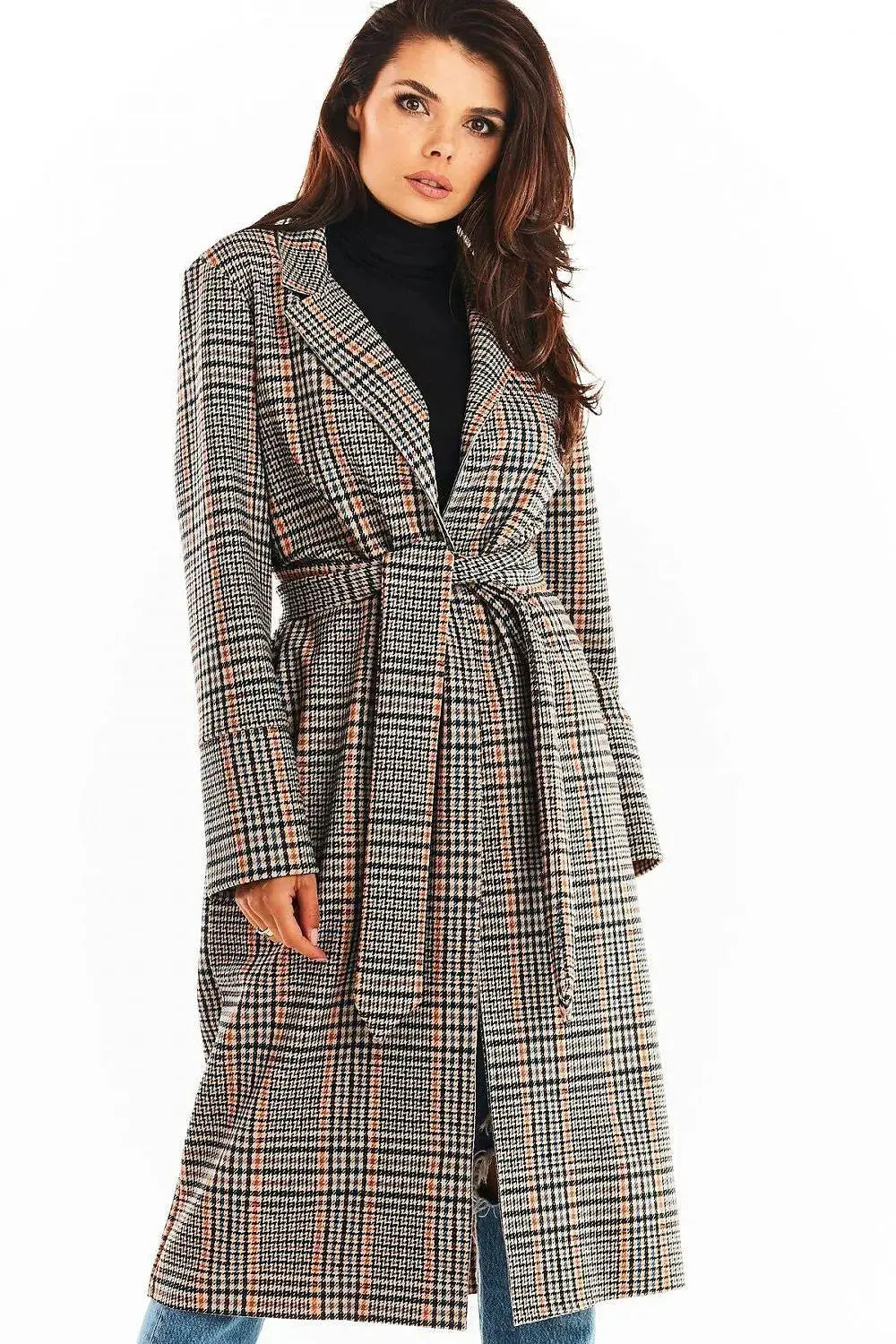 Awama double collar, tied coat