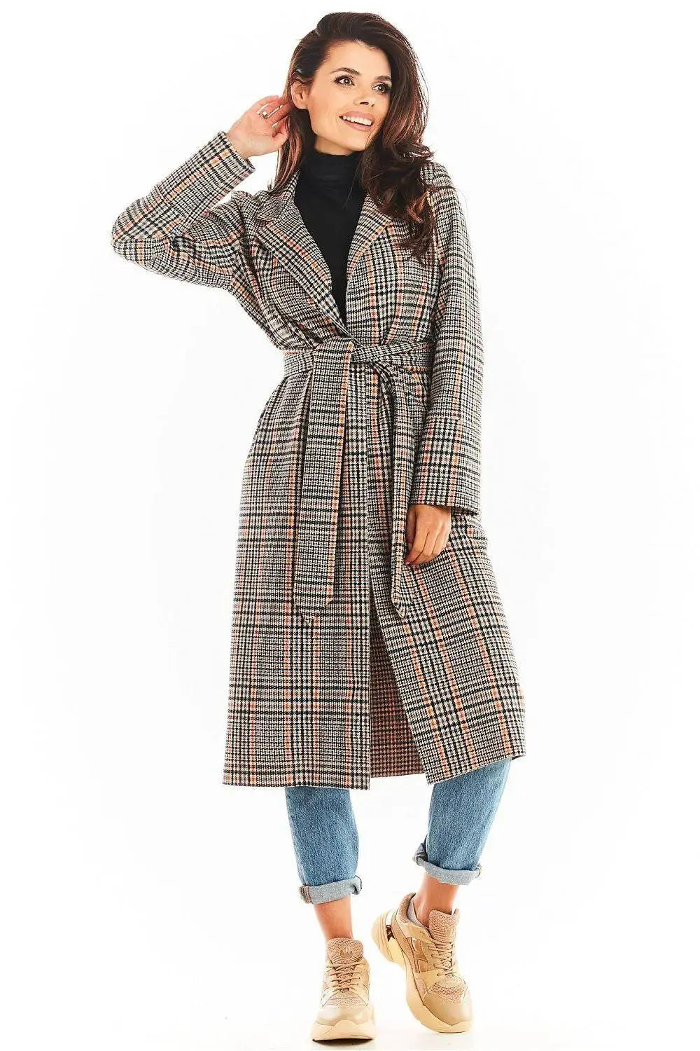 Awama double collar, tied coat