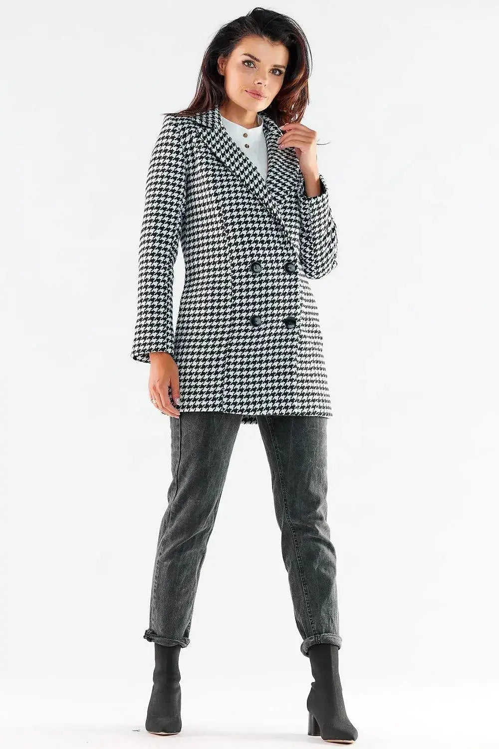 Awama large black buttons double-breasted coat