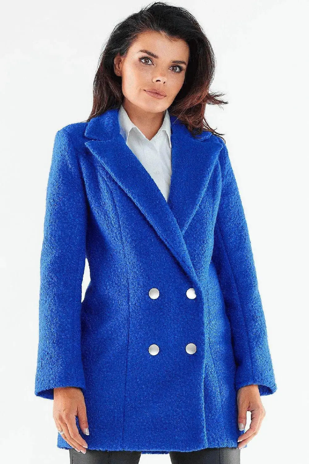 Awama large black buttons double-breasted coat
