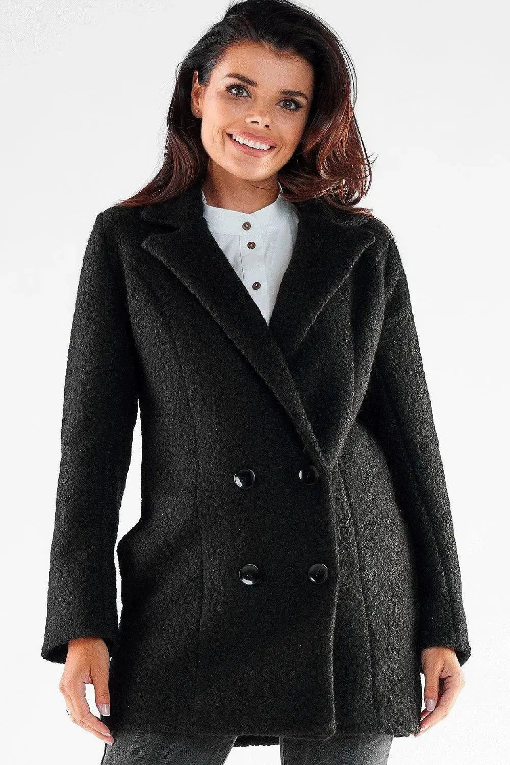Awama large black buttons double-breasted coat