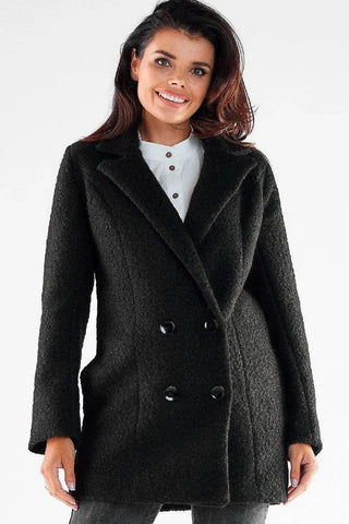 Awama large black buttons double-breasted coat