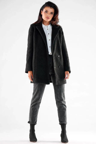 Awama large black buttons double-breasted coat