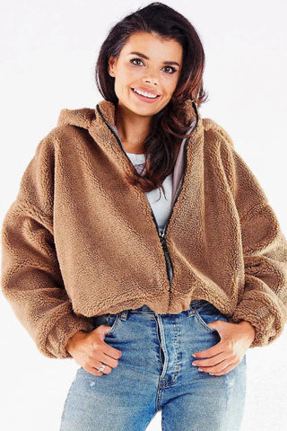 Awama pleasant warm material zippered jacket with hood