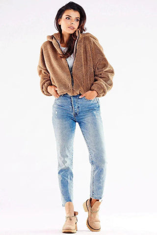 Awama pleasant warm material zippered jacket with hood