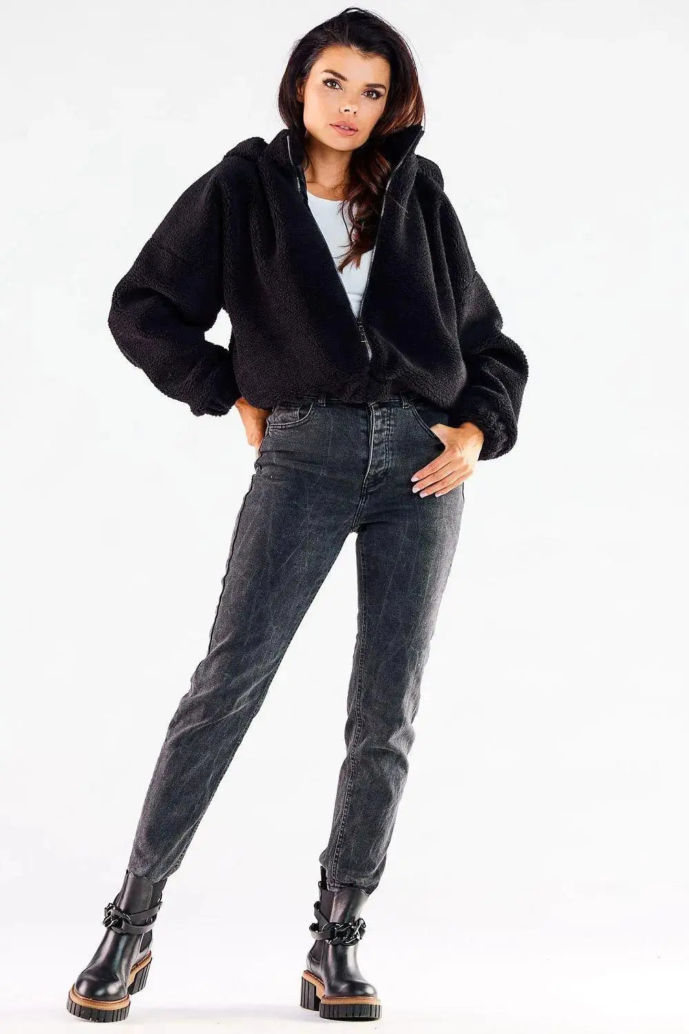 Awama pleasant warm material zippered jacket with hood