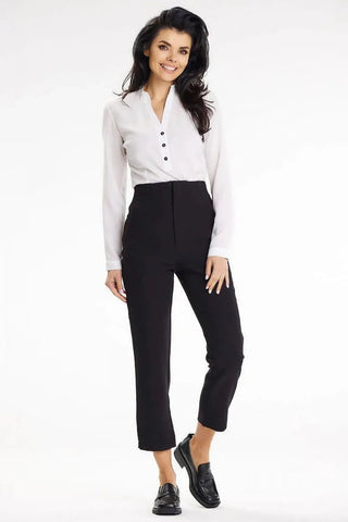 Awama stand-up blouse with long sleeves and a heart neckline