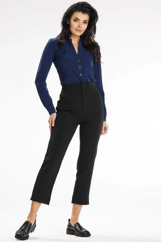 Awama stand-up blouse with long sleeves and a heart neckline