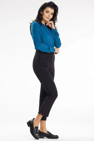Awama stand-up blouse with long sleeves and a heart neckline
