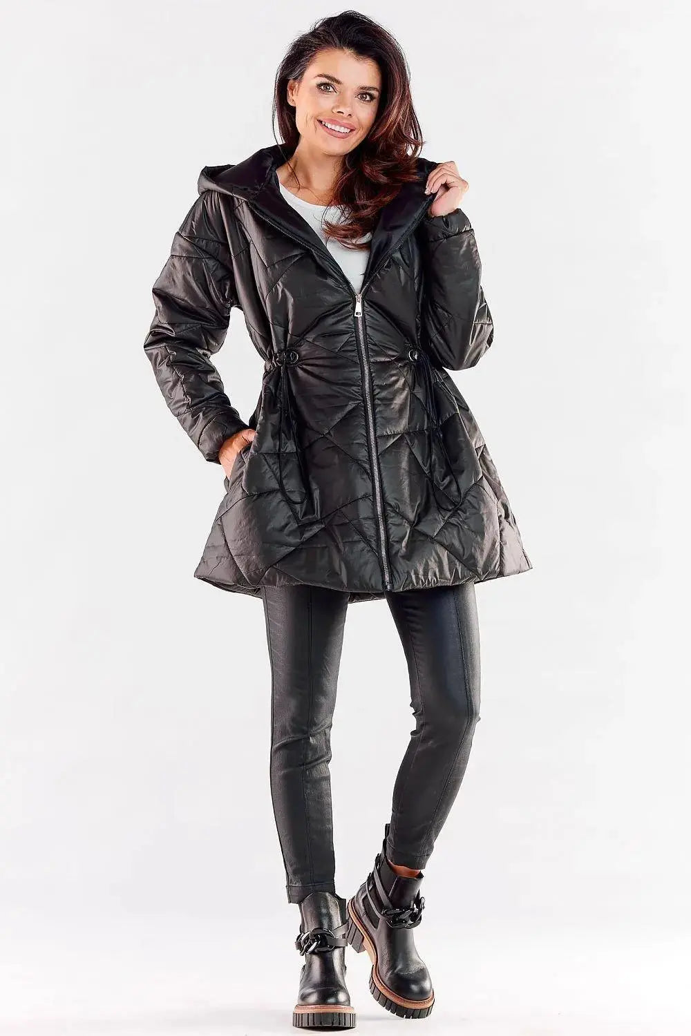 Awama zippered quilted jacket with hood