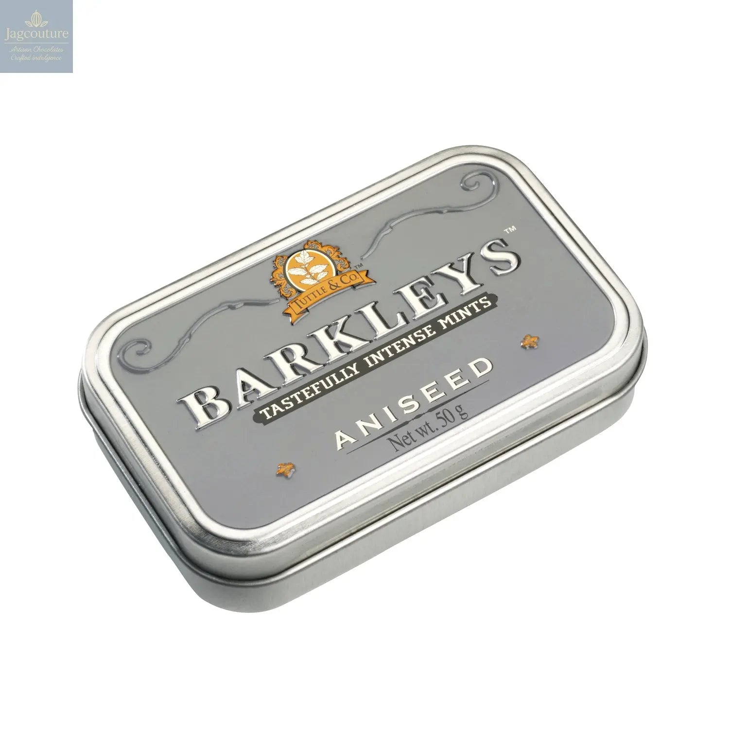 Barkleys classic aniseed mints in luxury tin Jag Couture Chocolates