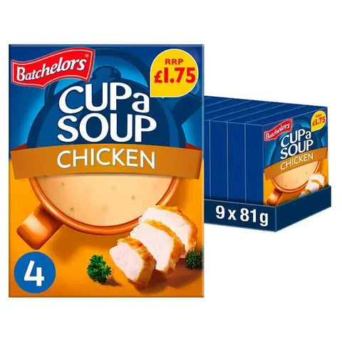 Batchelors Cup a Soup Chicken 4 Instant Soup Sachets 81g  (Case of 9)