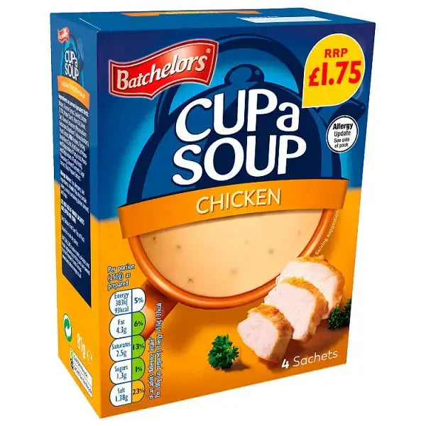 Batchelors Cup a Soup Chicken 4 Instant Soup Sachets 81g  (Case of 9)