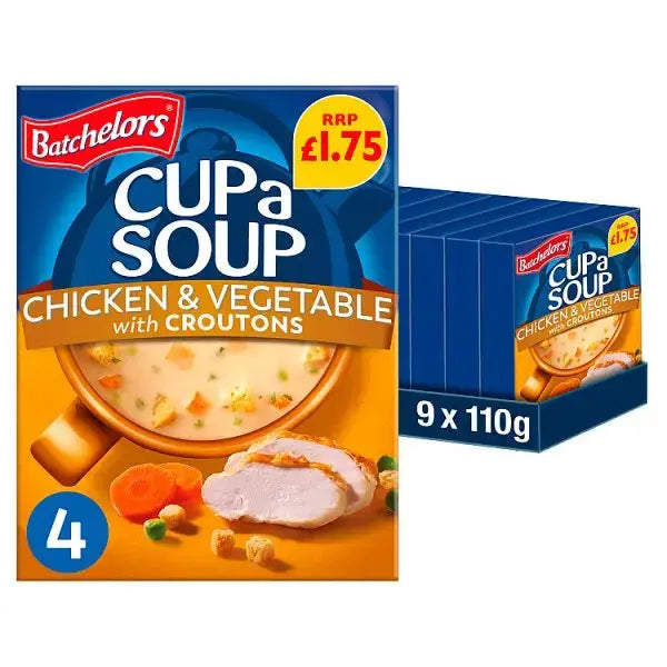 Batchelors Cup a Soup Chicken & Vegetable with Croutons 4 Instant Soup Sachets 110g (Case of 9)