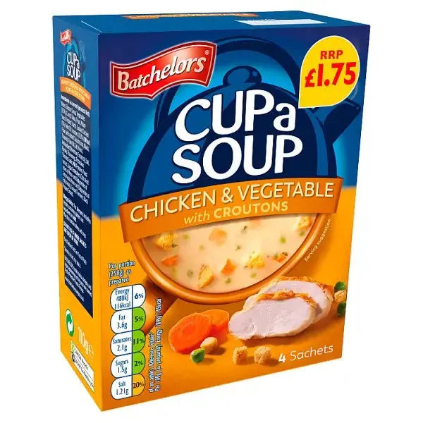Batchelors Cup a Soup Chicken & Vegetable with Croutons 4 Instant Soup Sachets 110g (Case of 9)